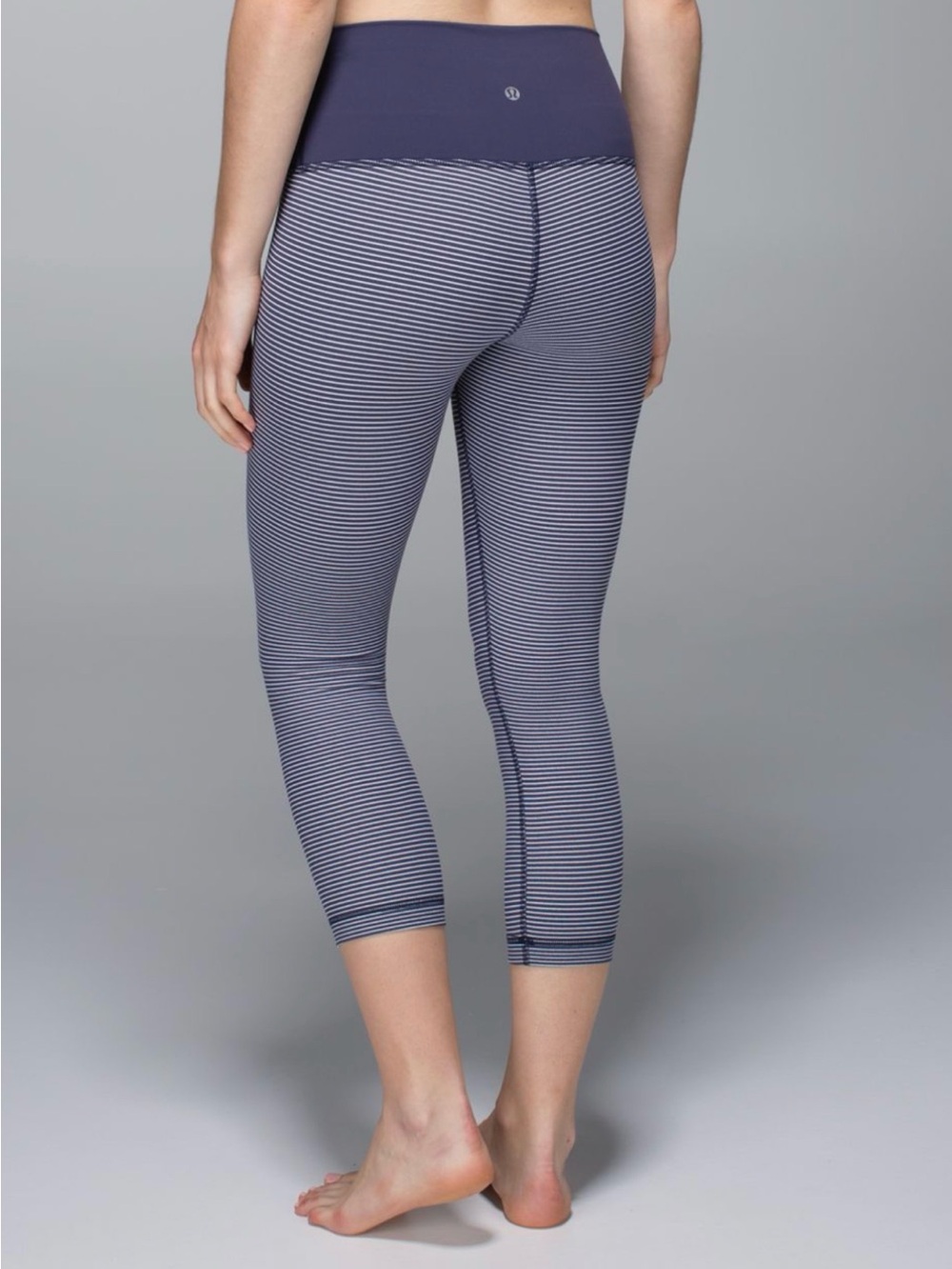 Lululemon Wunder Under Roll Down Crop Leggings Cadet Blue White Stripe S 4/6
